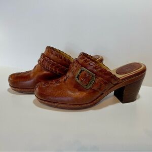 Frye Women's 9 Brown Leather Candy Lace Heeled Clogs